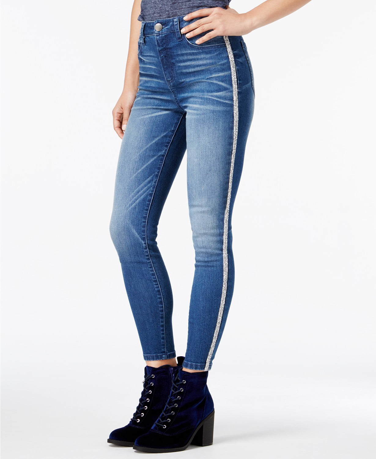 Tinseltown Juniors Glitter Stripe Skinny Jeans Medium Blue 1