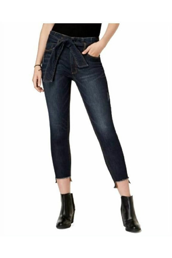 Juniors Paperbag Step Hem Skinny Jeans Indigo 3