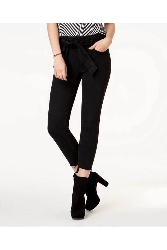 Juniors Paperbag Step Hem Skinny Jeans Washed Black 9