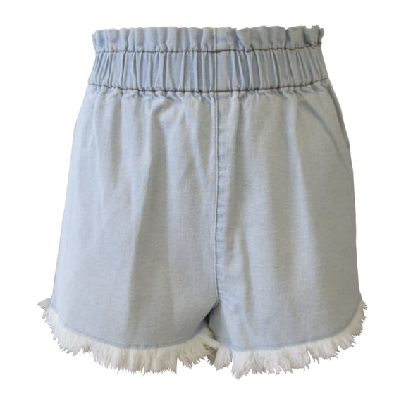 Tinseltown Juniors Pull-On Frayed Denim Shorts, Light Blue, Small