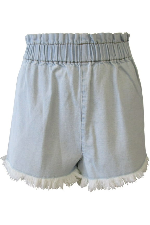 Juniors Pull-On Frayed Denim Shorts, Light Blue, X-Small