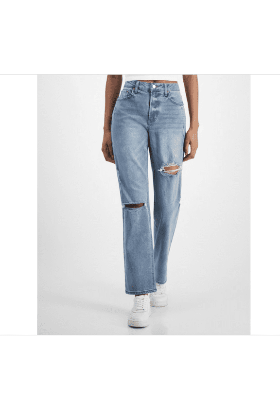Juniors' Relaxed Ripped Straight-Leg Jeans - Sabrina Wash