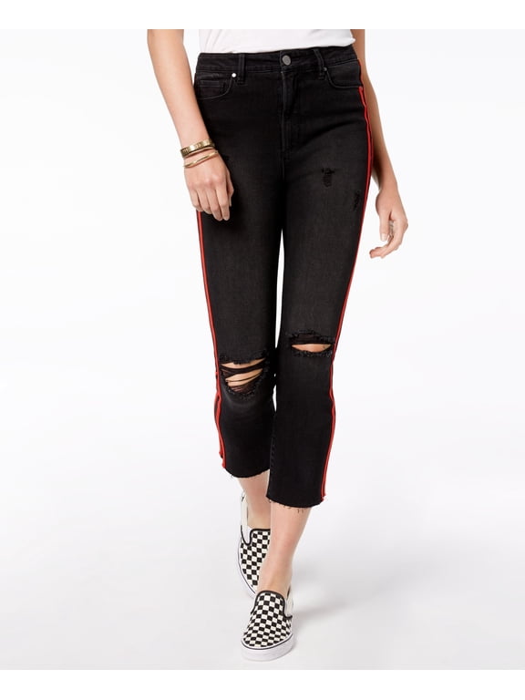 Juniors Ripped Cropped Jeans Black Rinse 11