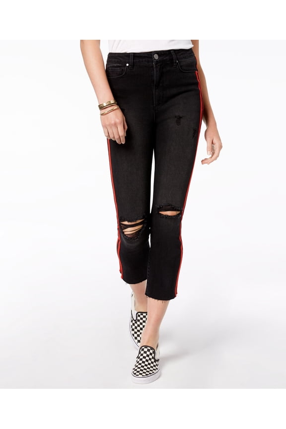 Juniors Ripped Cropped Jeans Black Rinse 11