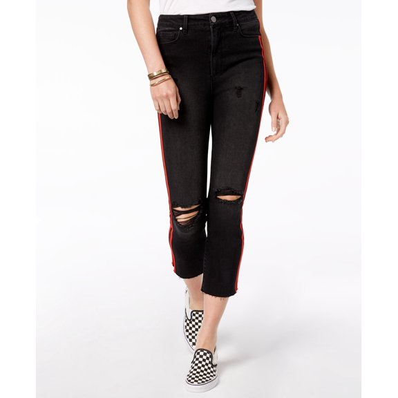 Tinseltown Juniors Ripped Cropped Jeans Black Rinse 13