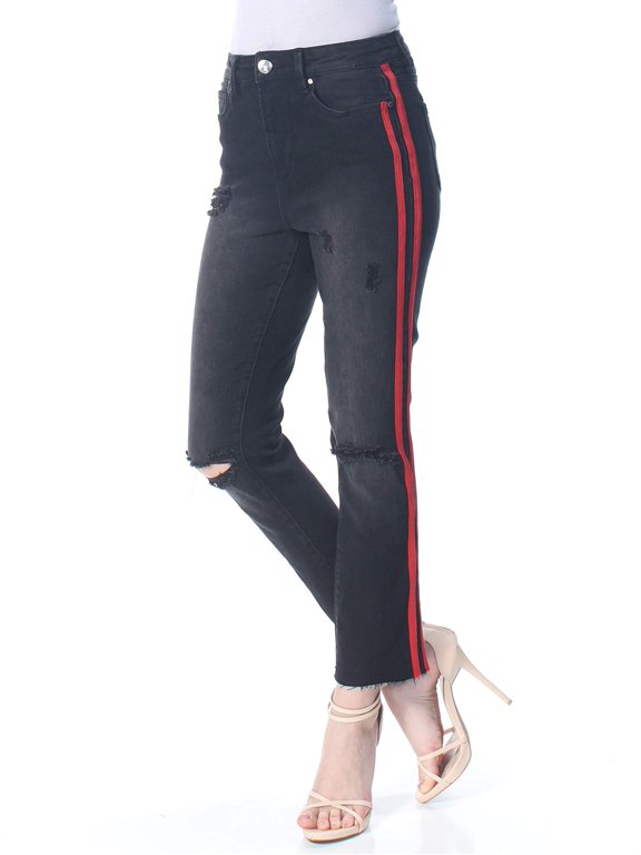 Juniors Ripped Cropped Jeans Black Rinse 7