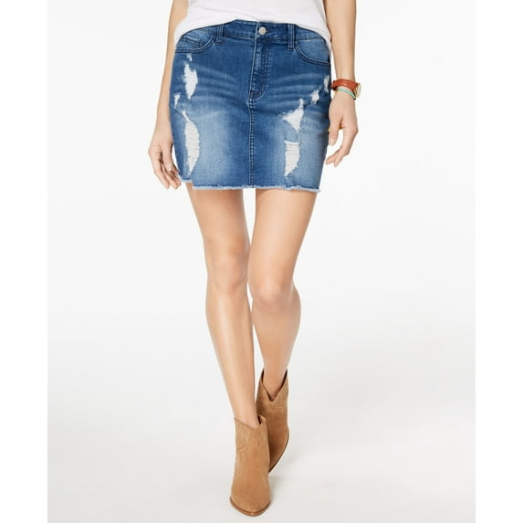Tinseltown Juniors Ripped Denim Skirt Medium Wash 15