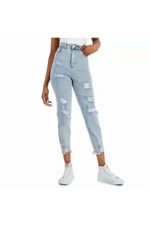 Juniors' Ripped Raw-Hem Loose Jeans B4HP (11)