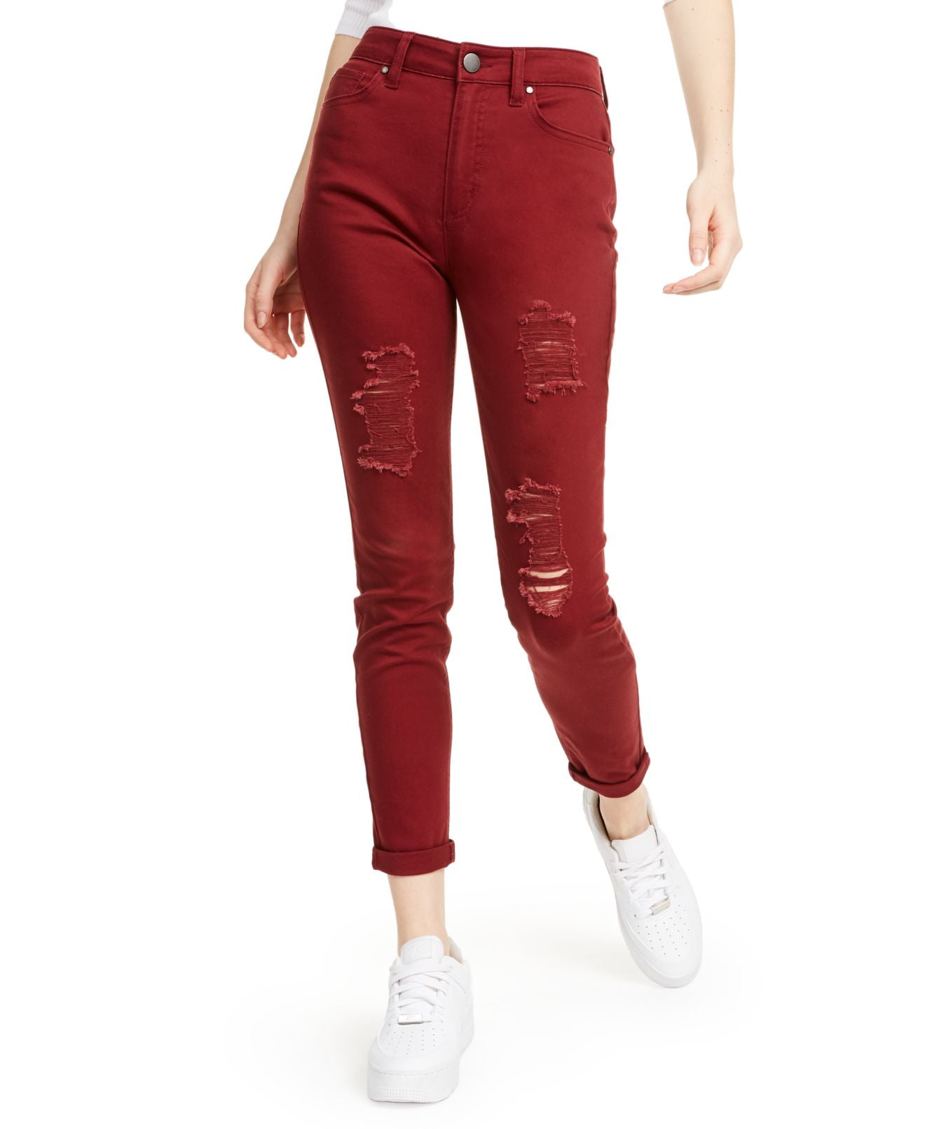 Tinseltown Juniors Skinny Jeans High Rise Distressed Stretch Red 3