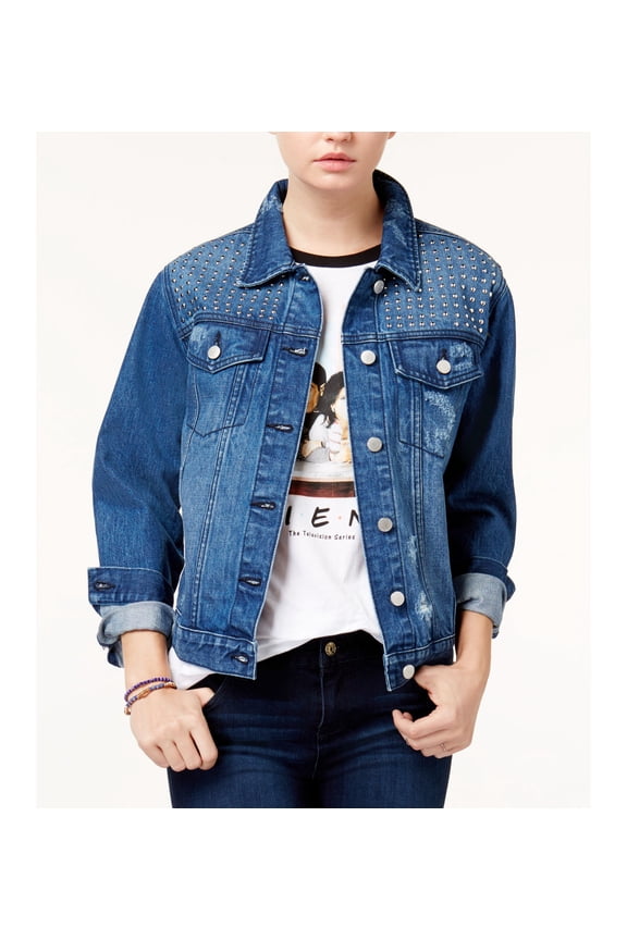 Juniors Studded Denim Jacket Dark Wash M
