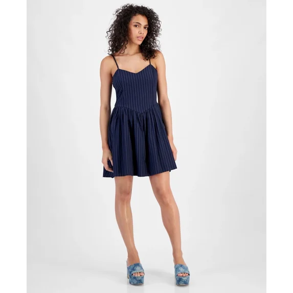 Tinseltown Juniors' V-Waist Mini Dress - Navy Blaze, M