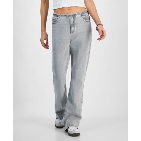 Tinseltown LIGHT GREY WASH Juniors' Mid-Rise Raw-Waistband Flare Jeans, US 9/29