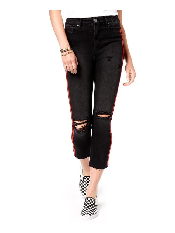 Juniors Ripped Cropped Jeans Black Rinse 9