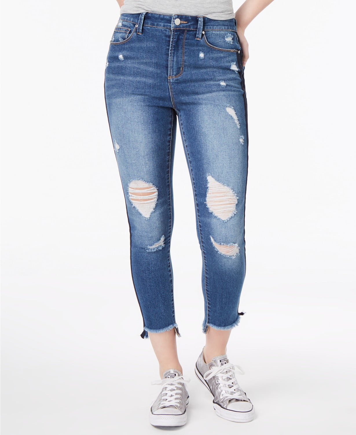 Tinseltown Ripped VarsityStripe Ankle Skinny Jeans Juniors 7