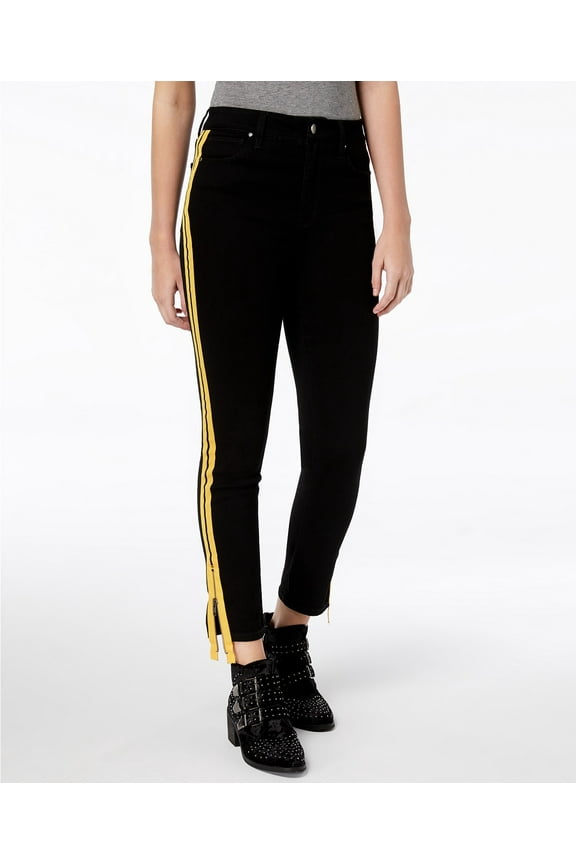 Juniors Striped Skinny Jeans Black Rinse W Yellow Stripe 3