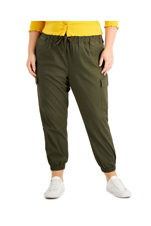 Trendy Plus Pull On Drawstring Waist Pants Olive 2X