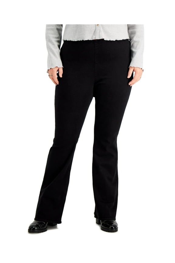 Trendy Plus Pull On Flared Leg Pants Black Wash 16W