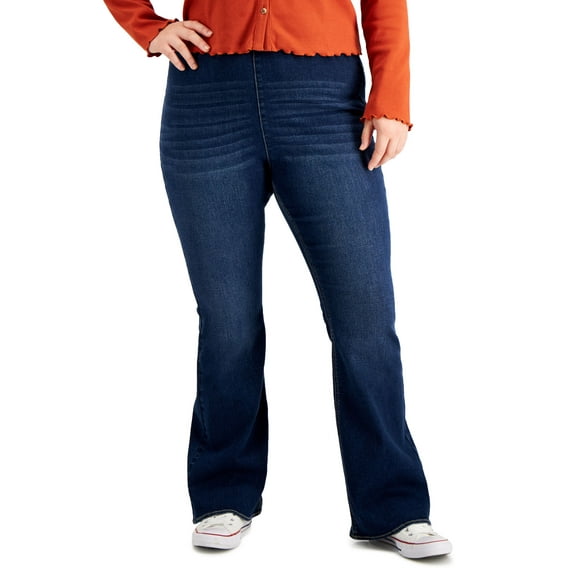 Tinseltown Trendy Plus Pull On Flared Leg Pants Dark Wash 16W