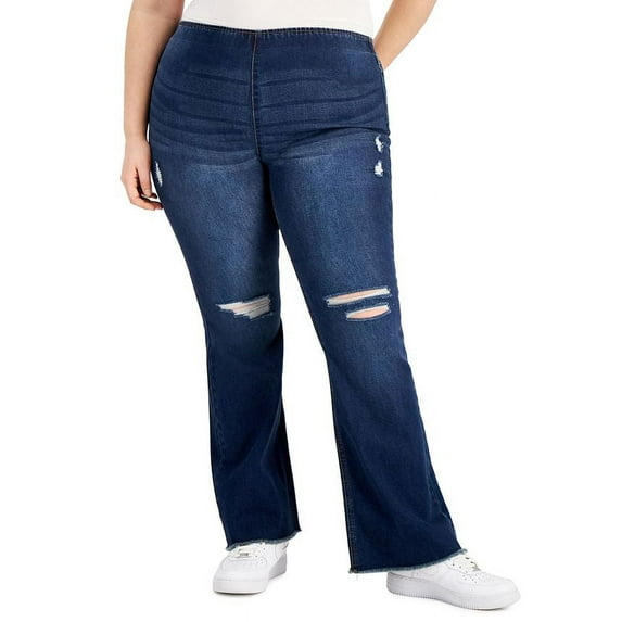 Tinseltown Trendy Plus Pull On Flared Leg Pants Dark Wash 24W