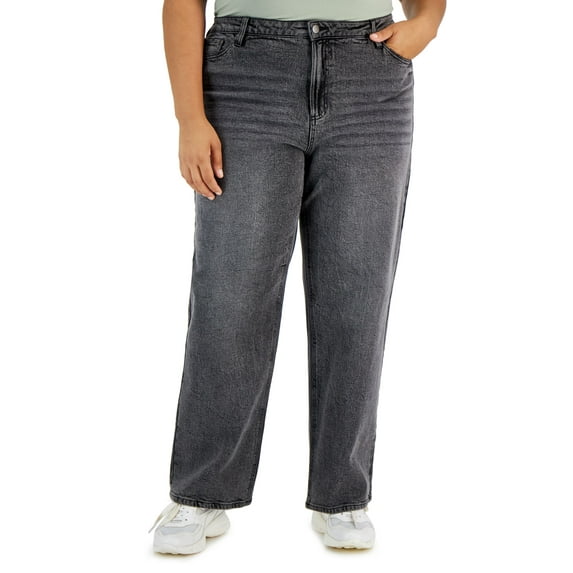Tinseltown Trendy Plus Size Baggy Straight Leg Jeans Hailstone 14W
