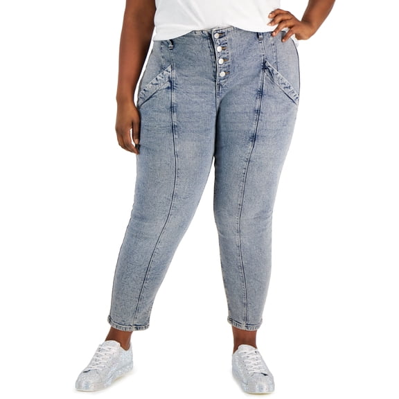 Tinseltown Trendy Plus Size Button Front Jeans Liv Wash 20W