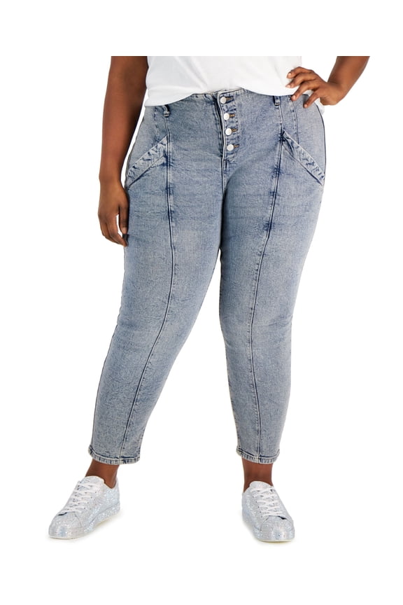 Trendy Plus Size Button Front Jeans Liv Wash 20W