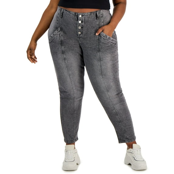 Tinseltown Trendy Plus Size Button Front Jeans Spider Wash 14W