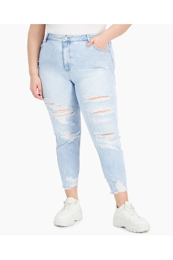 Trendy Plus Size Destructed Mom Jeans Sabina Wash 16W