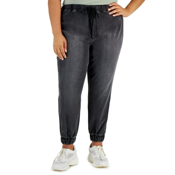 Tinseltown Trendy Plus Size Drawstring Denim Jogger Hailstone Wash 2X