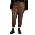 thumbnail image 1 of Tinseltown Trendy Plus Size Drawstring Faux Leather Joggers Brown Chicory 3X, 1 of 1