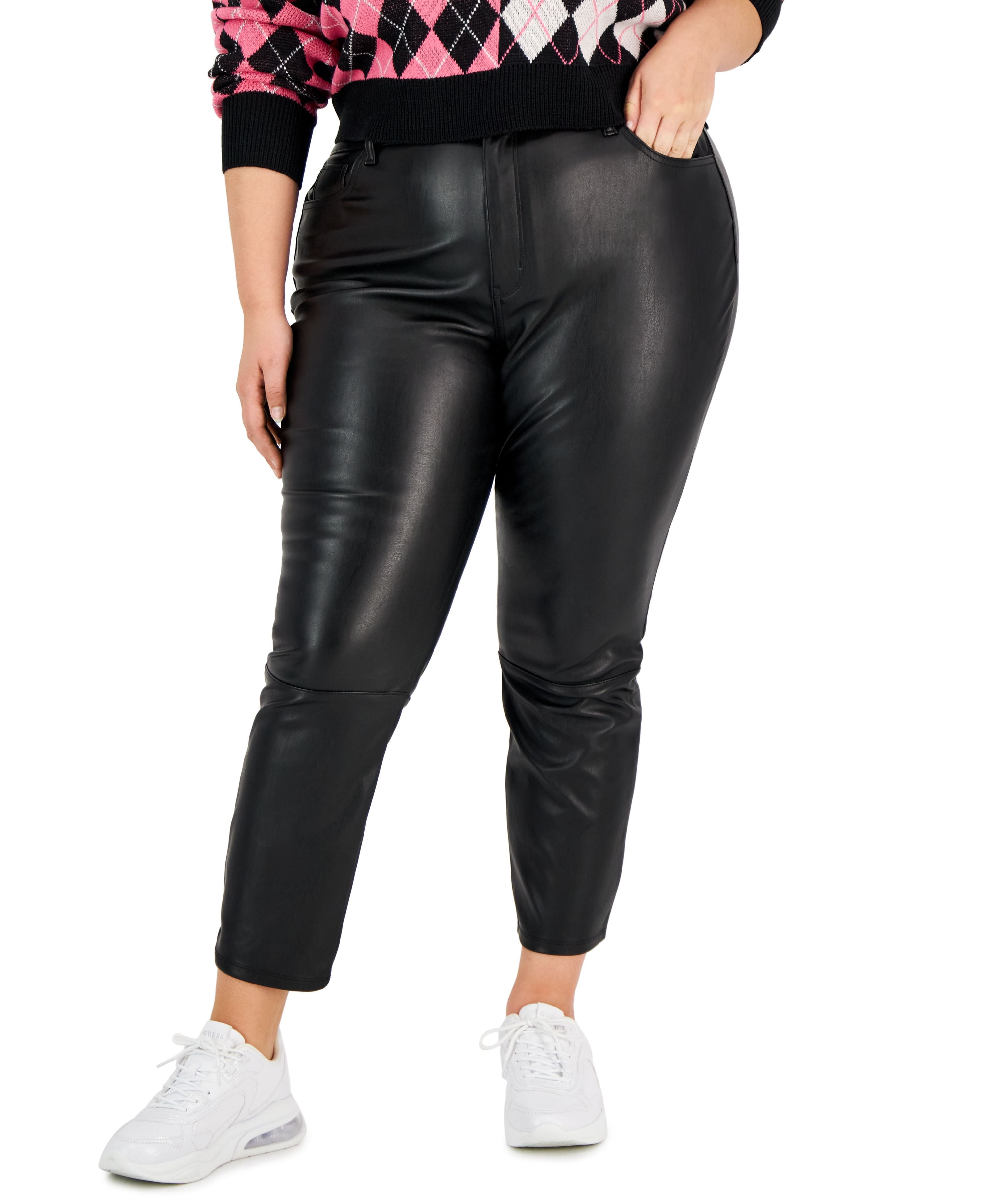 Tinseltown Trendy Plus Size Faux Leather Mom Pants Black 18W