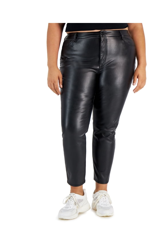 Trendy Plus Size Faux Leather Pants Black 16W