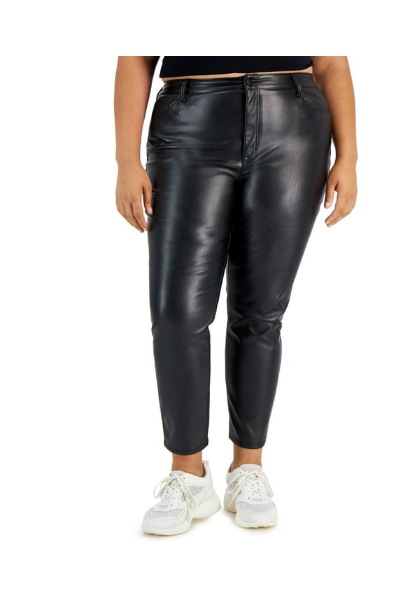 Trendy Plus Size Faux Leather Pants Black 20W