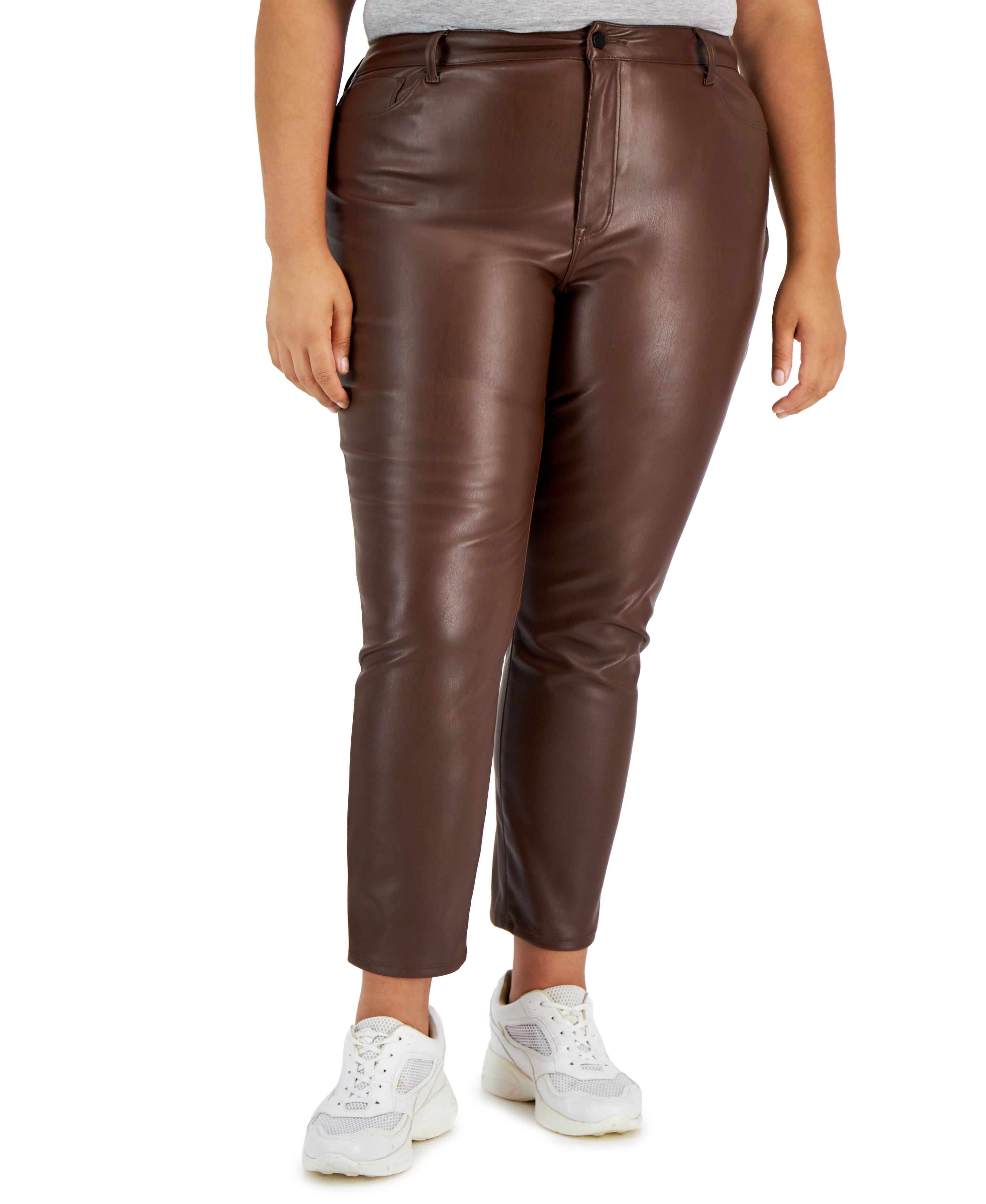 Tinseltown Trendy Plus Size Faux Leather Pants Brown Chicory 18W