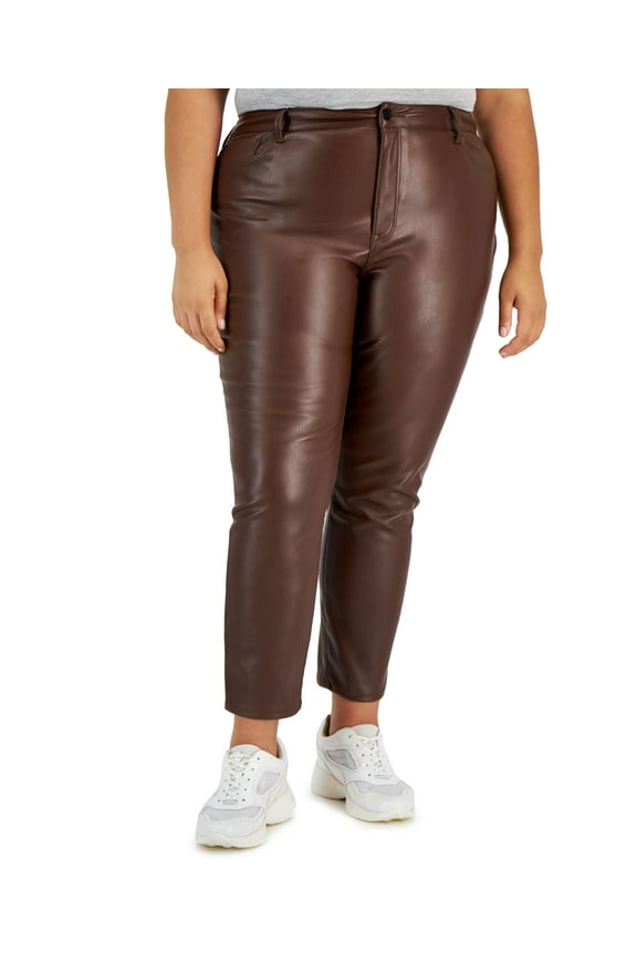 Trendy Plus Size Faux Leather Pants Brown Chicory 18W