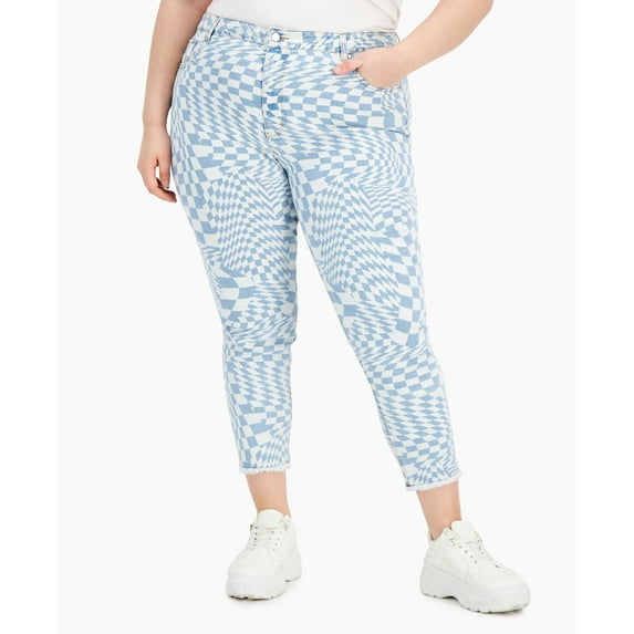 Tinseltown Trendy Plus Size Geo Print Mom Jeans Vintage Wash 24W