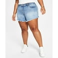 thumbnail image 1 of Tinseltown Trendy Plus Size High Rise Frayed Hem Mom Shorts Blazing Star Wash 14W, 1 of 1