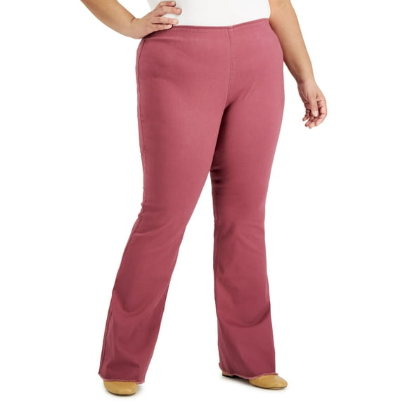 Tinseltown Trendy Plus Size High Rise Pull On Flare Pants Rose Brown 18W