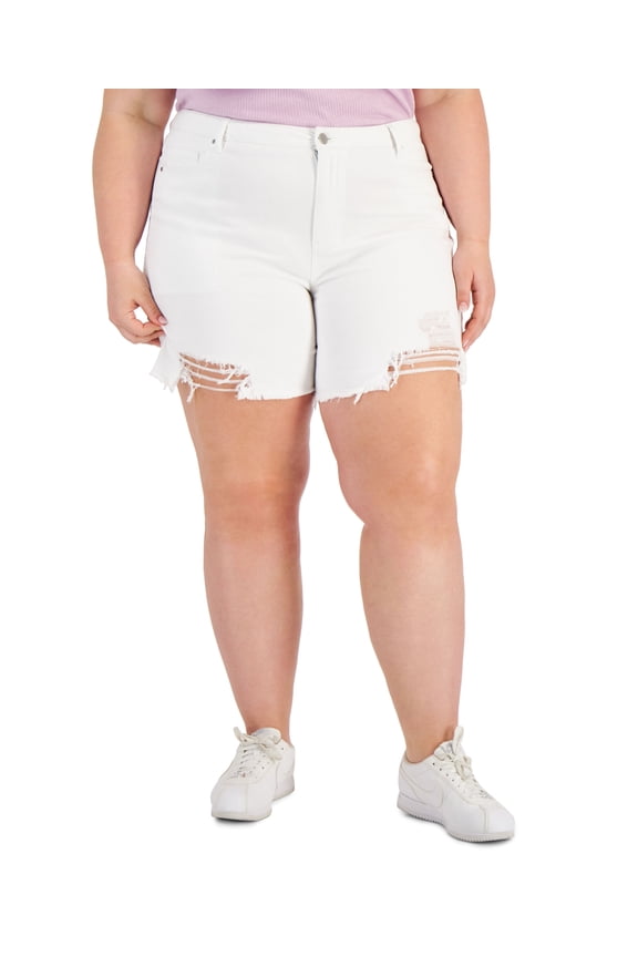 Trendy Plus Size High Rise Relaxed Mom Shorts Bright White 18W