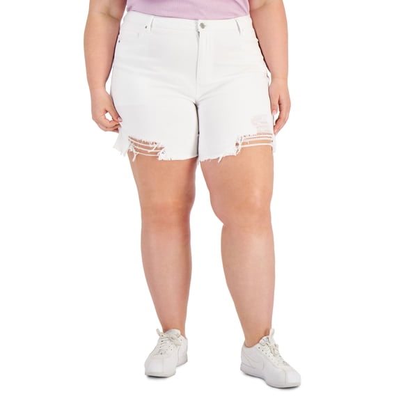 Tinseltown Trendy Plus Size High Rise Relaxed Mom Shorts Bright White 22W