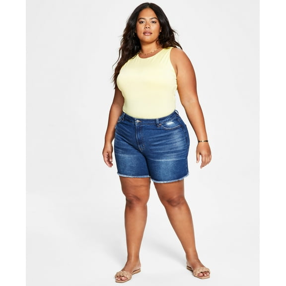 Tinseltown Trendy Plus Size High Rise Relaxed Mom Shorts Dark Wash 16W