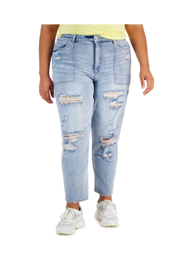 Trendy Plus Size Ripped Mom Jeans Creston Wash 20W