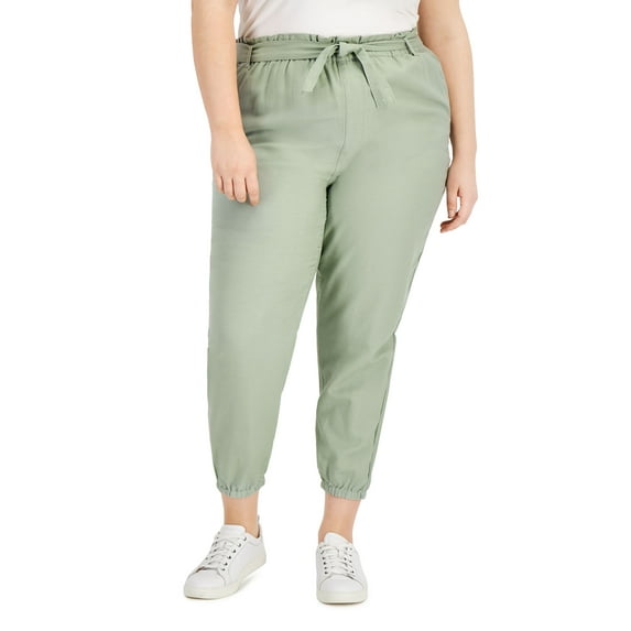 Tinseltown Trendy Plus Size Tie Waist Jogger Pants Ghute Green 22W