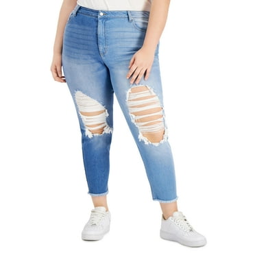 Tinseltown Trendy Plus Size Two Tone Destructed Mom Jeans Two Tone Wash 20W
