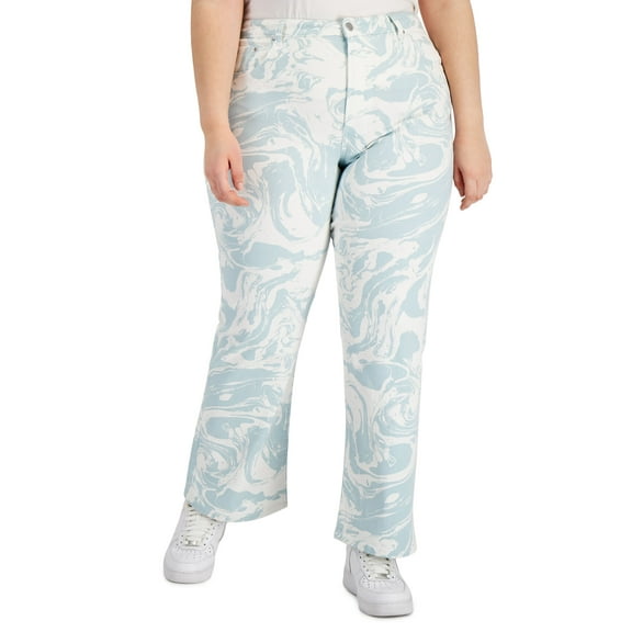 Tinseltown Trendy Plus Size Wide Leg Jeans Blue Marble Print 18W