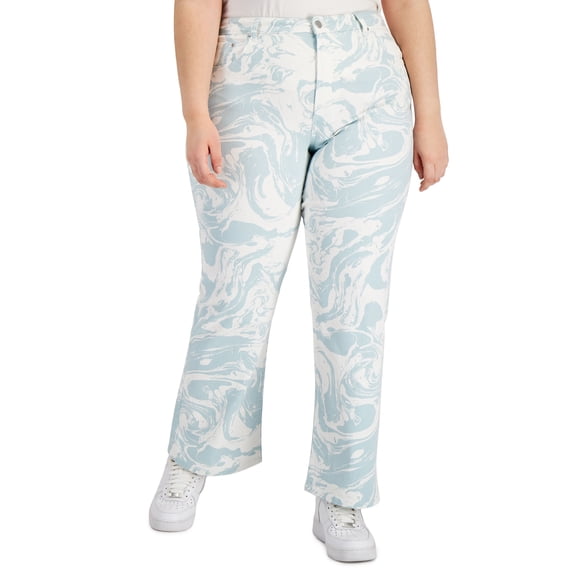 Tinseltown Trendy Plus Size Wide Leg Jeans Blue Marble Print 22W