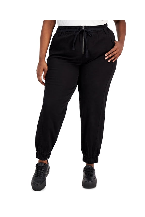 Trendy Plus Size Zip-Front Jogger Pants Black 16W
