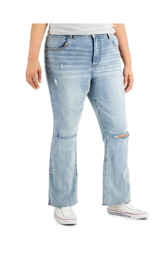 Trendy Women's High Rise Flared Leg Jeans Blue Size 18W