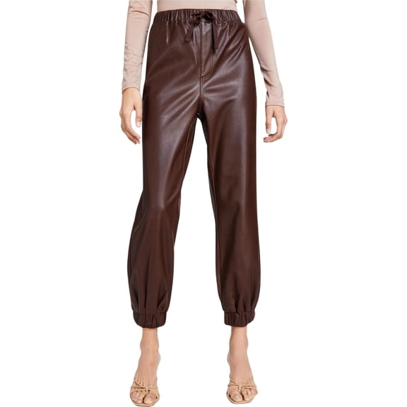 Tinseltown Womens Faux Leather Casual Jogger Pants, Brown, Juniors, X-Small