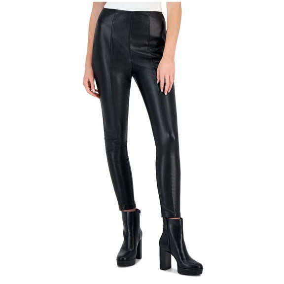 Tinseltown Womens Faux Leather High Rise Casual Trouser Pants, Black, X-Small